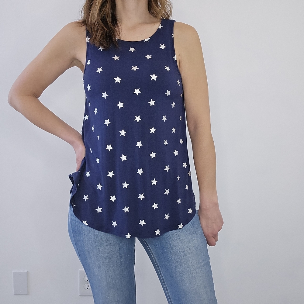 Old Navy Luxe Navy Blue Star Print Swing Tank Top Size Small